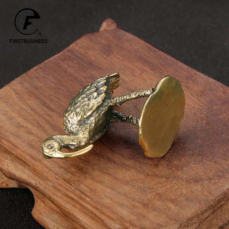 Retro Brass Long-billed Crane Statue Desktop Small Ornaments Bird Animal Miniature Figurines Home Decorations Crafts Collections