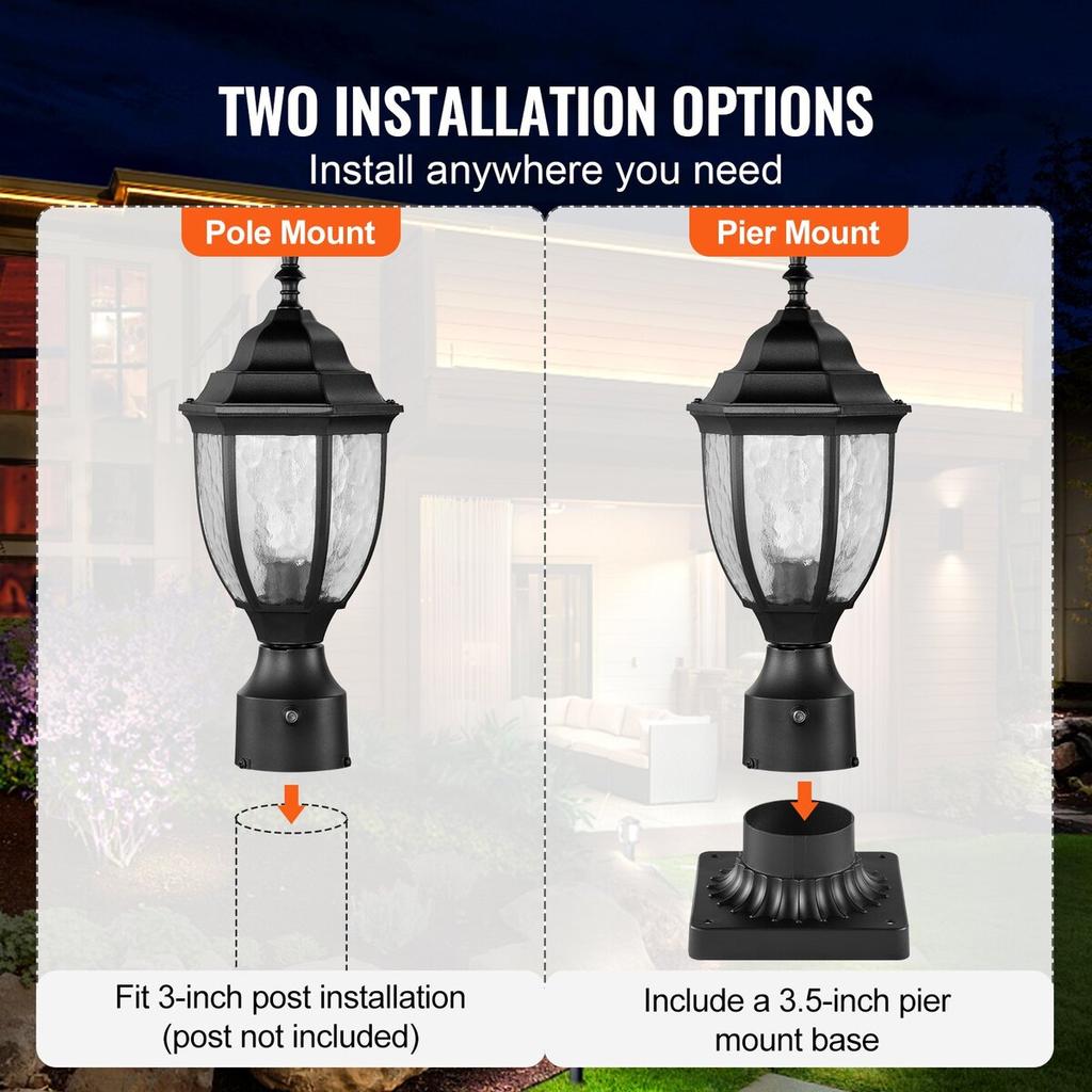 2 PCs Dusk To Dawn Outdoor Lamp Post Light Fixture 390 Mm Pole Pier Mount