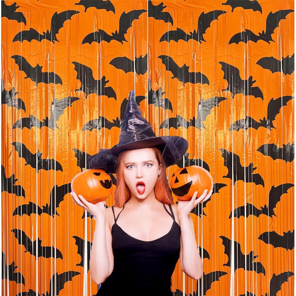 Foil Streamer Halloween Tinsel Curtain Fringe Curtain Halloween Door Curtain Background Decor