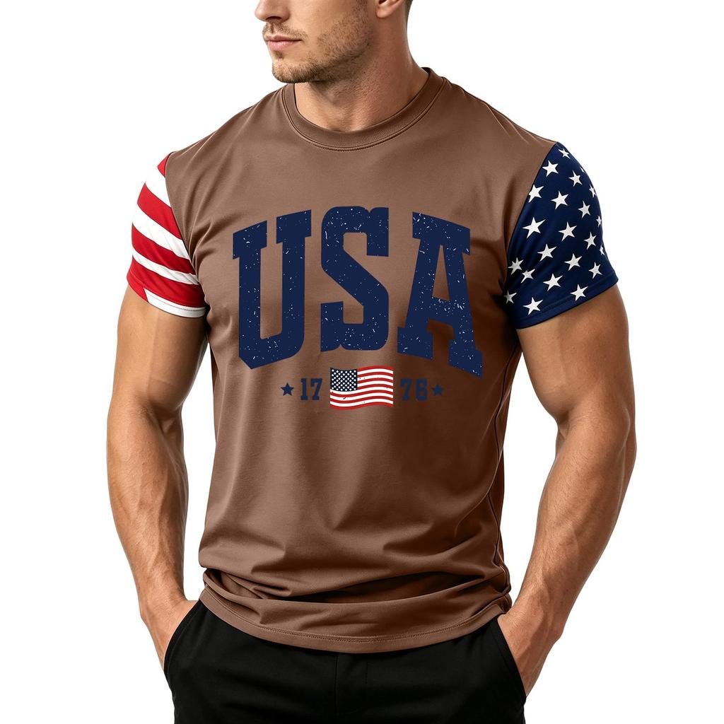 Men's Independence Day Flag Print Short Sleeve T-Shirt, Loose Casual Daily Summer Tops