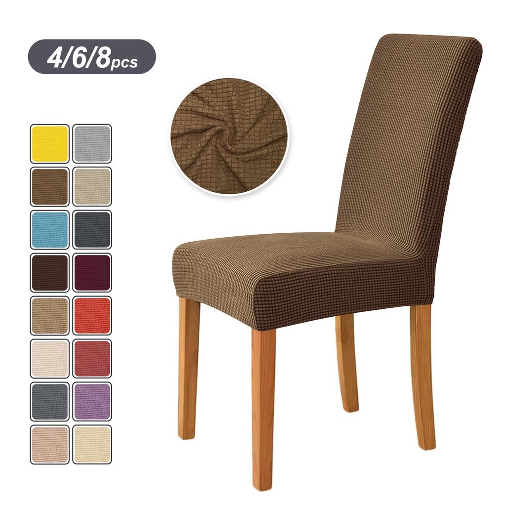 4PCS Stretch Dining Chair Covers Feature Textured Checked Jacquard Fabric High Back Chair Slipcover Thick Chair Protectors