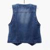 Women's Slim Single-breasted Denim Vest Sleeveless Jacket Solid Color All-match Top Spring Autumn ThreeThree