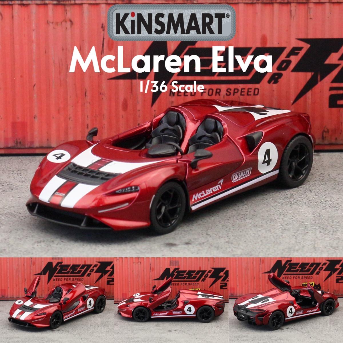 

KiNSMART Toy Car Model 1/36 McLaren Elva Super Sport Diecast Alloy Miniature Pull Back Vehicle Collection Gift For Children Boy червоний