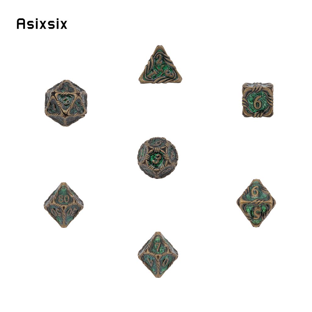 7 Pcs Yellow Green Tree Vine Metal Dice Solid Metal Polyhedral Dice Set Suitable for Role-Playing RPG Board Game Dice RPG