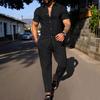 Herren Jacquard Revers Zweiteiliges Set - Kurzarmhemd & Lange Hose für Outdoor Freizeitkleidung