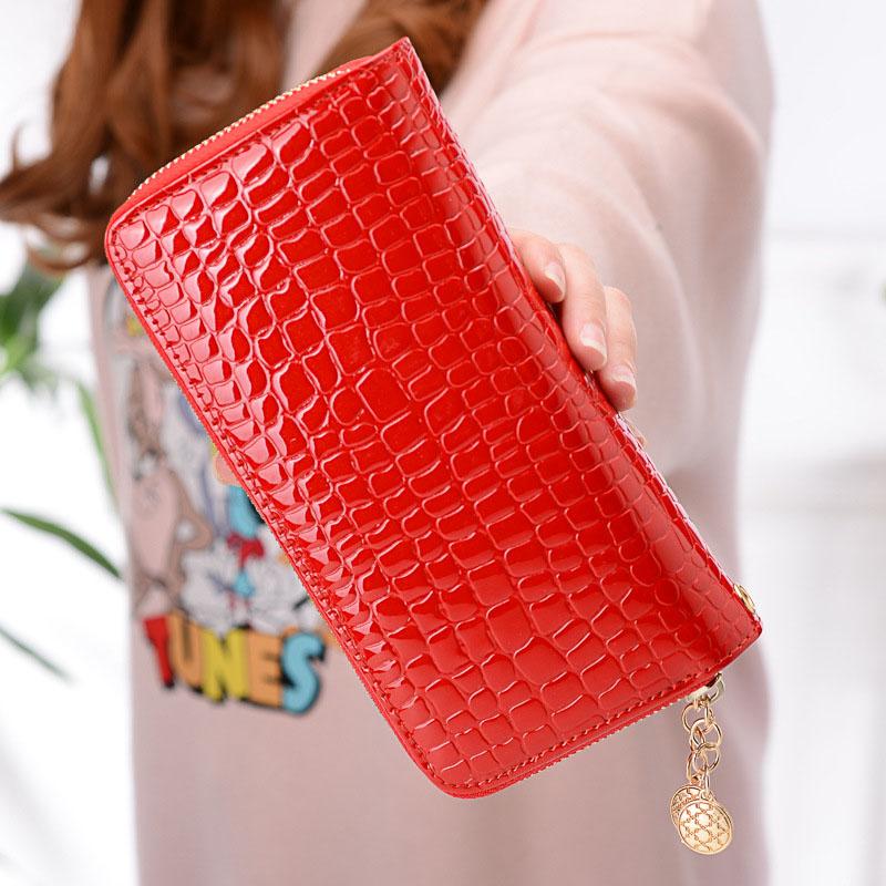 

Women s Long Wallet Double Zipper Large Capacity Stone Pattern Clutch Money Bag Patent PU Leather Coin Purse Credit Card Holder
