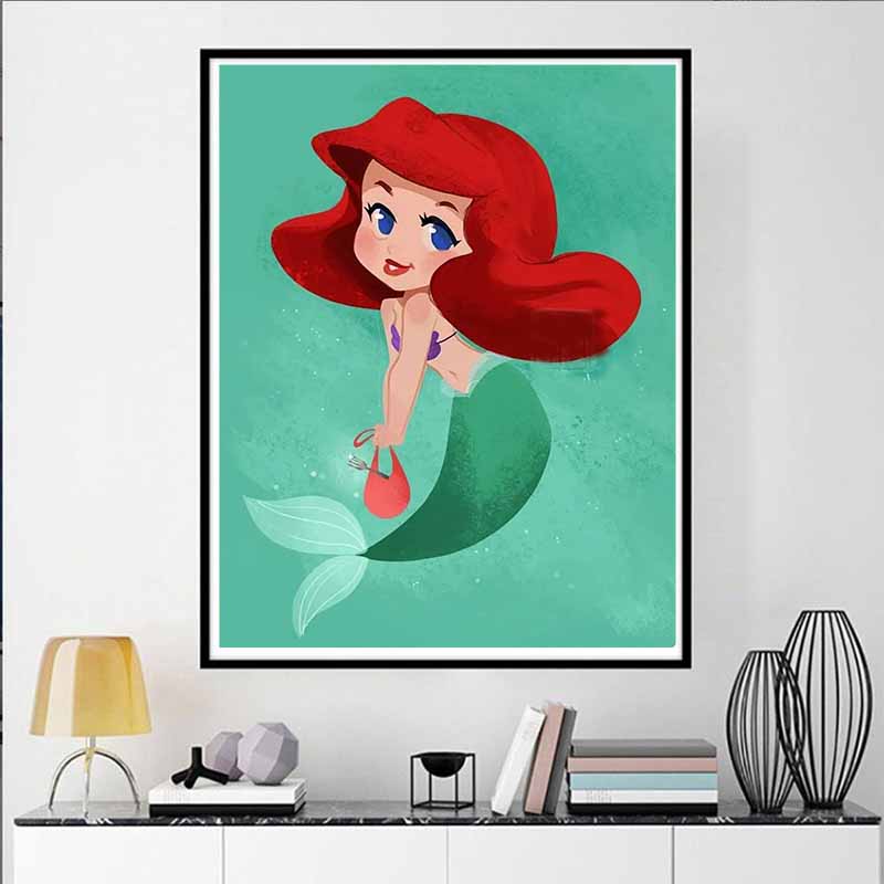 Disney Diamond Painting Ariel The Little Mermaid Watercolor Illustration 5D Diamond Painting Art Embroidery Cross Stitch Room Decoration
