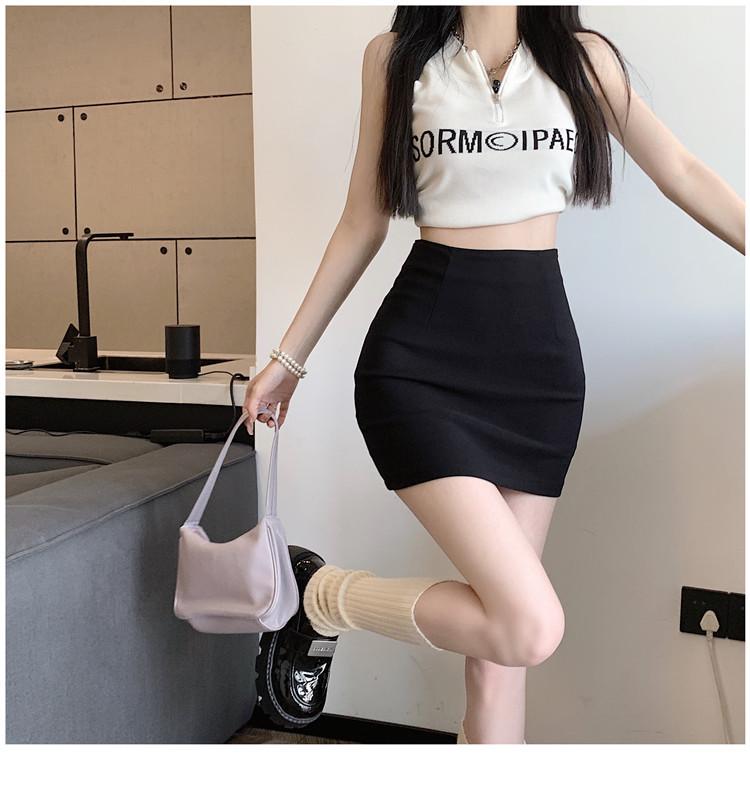 Dámská černá áčková midi sukně s vysokým pasem - Letní zeštíhlující bodycon se šortkami proti odhalení pro drobné postavy