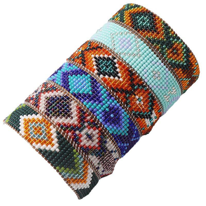 Bohemian Style Geometric Gradient Beaded Bracelet with Colorful Rice Beads