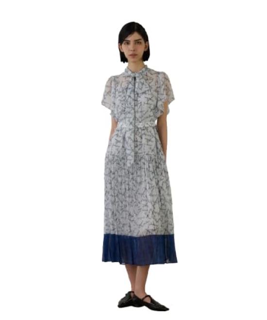 Casual Dress 25SS Bow Tie Pleats Print One Piece for Women [Grace Continental]