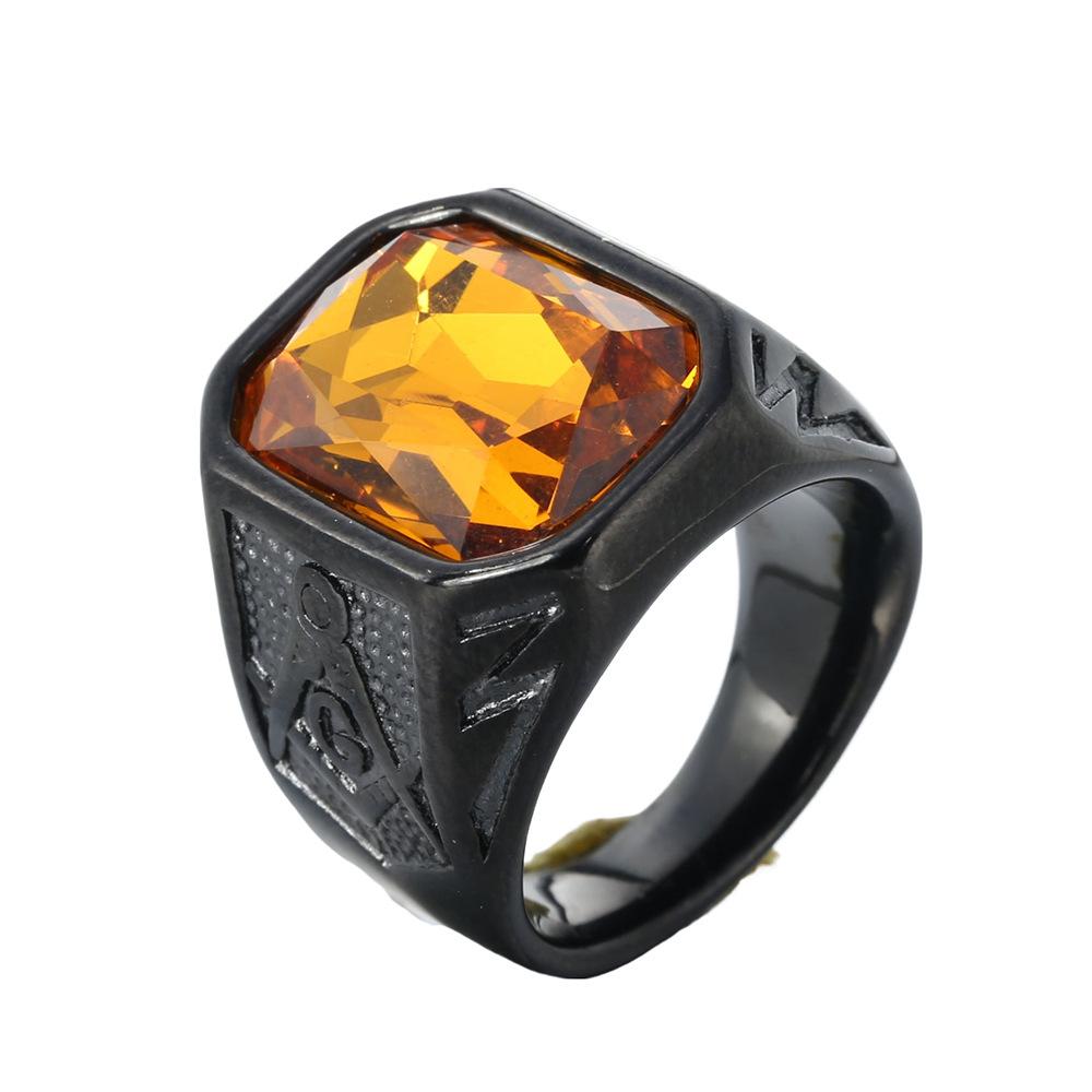Trendy Gold Plated Titanium Ring with Colorful Gems Punk Style Stainless Steel Jewelry