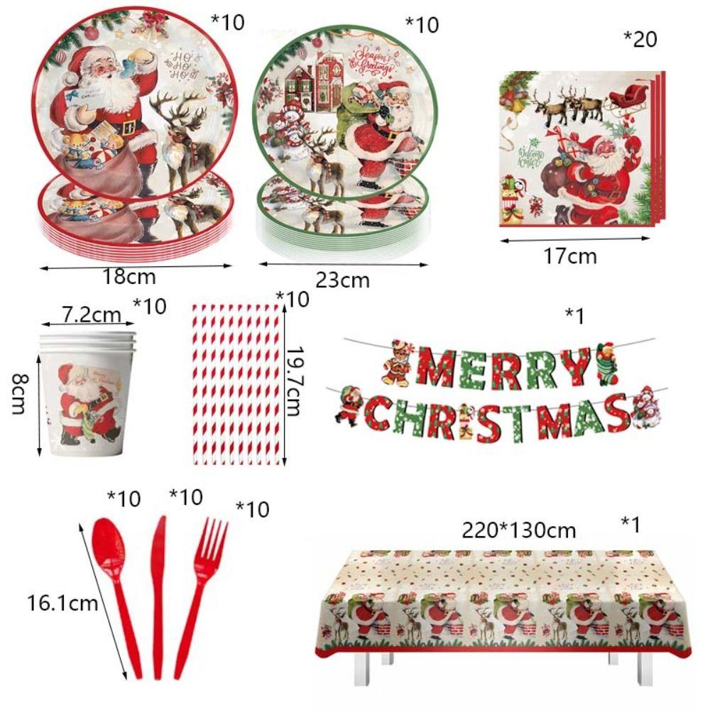 Thickened Christmas Disposable Tableware Set Santa Claus Print Paper Plate and Cups  New Year 2025