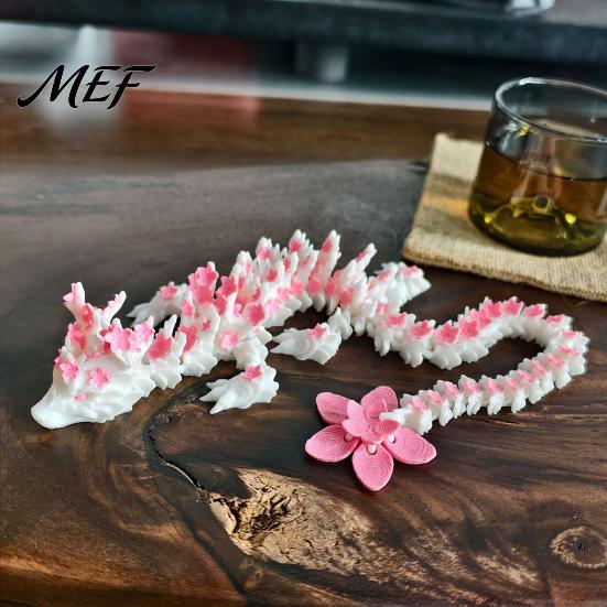 3D Printed Mythical Creature Cherry Blossom Dragon Toy, Articulated Flower Figurine, Flexible Fantasy Animal Toy Movable Joints Model for Desk
