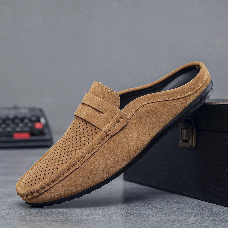 Fashion Lefu Shoes Men's Lightweight Bean Shoes Summer One Step Push lazy Breathable Casual Half Support Slippers for men2025