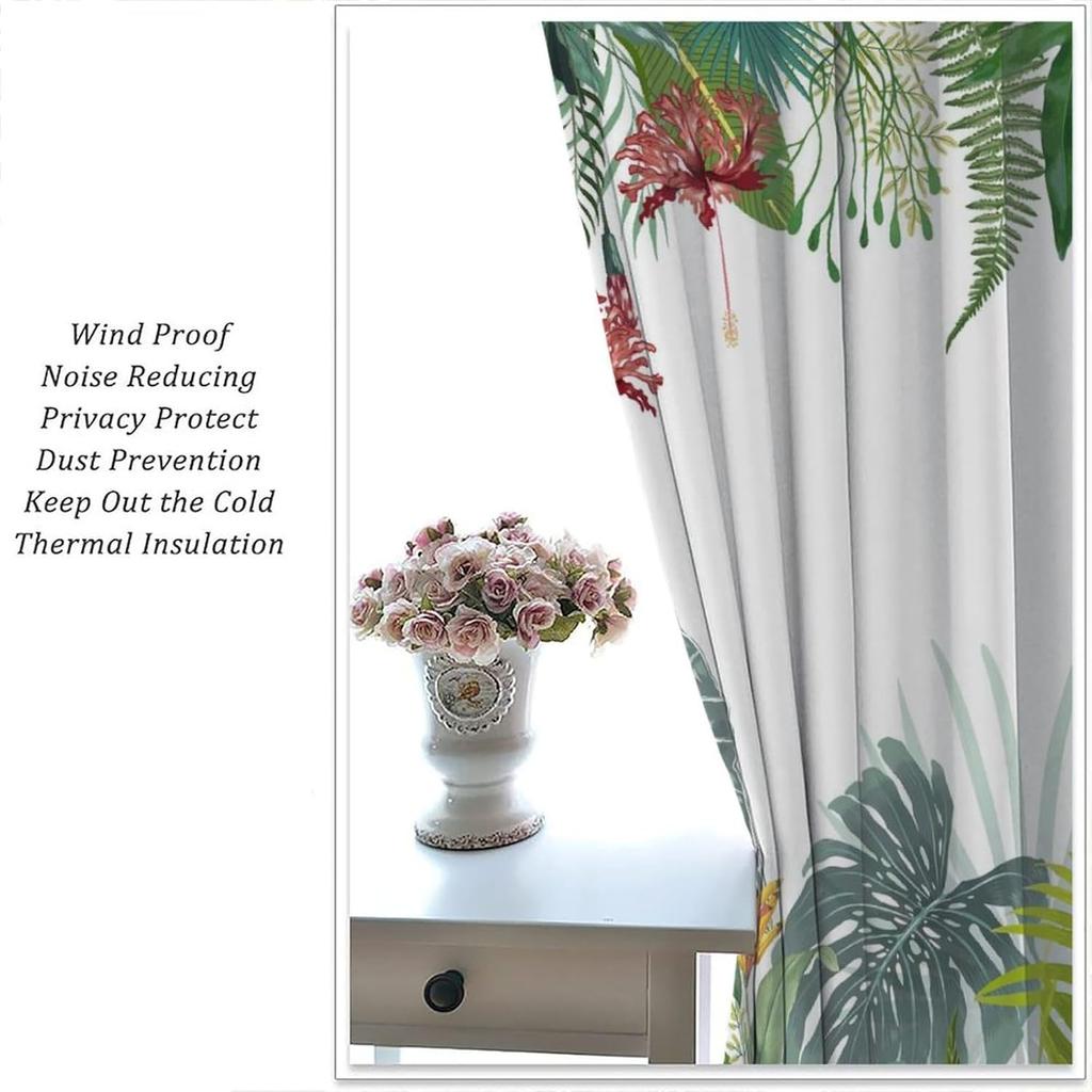 Cortinas Verdes Rústicas con Hojas Verdes Tropicales de Verano Hojas Estética Botánica Estampado Tratamientos de Ventana Cortinas Oscurecimiento de Habitación Poliéster Con Bolsillo para Barra