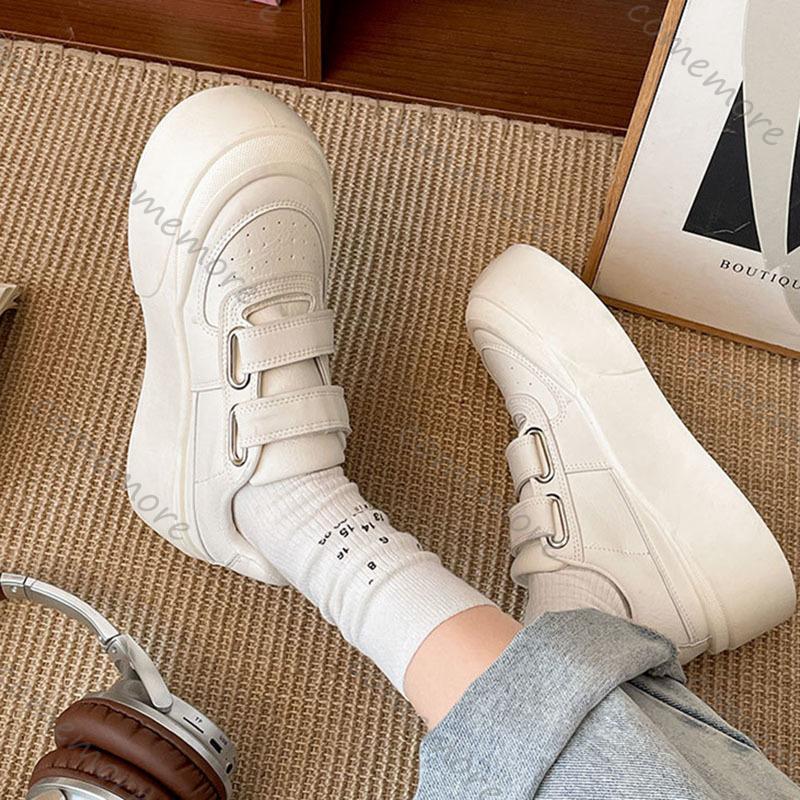 Fashion Comemore Women's Fashionable Round-Toe Thick-Sole White Sneakers Spring Autumn Height-Increasing Platform Board Shoes for Women