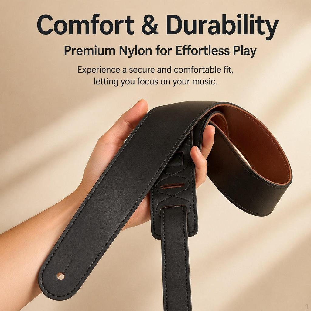 Adjustable Guitar Strap with Ergonomic Shoulder Pad Made of Sturdy PU Leather for Musical Instrument