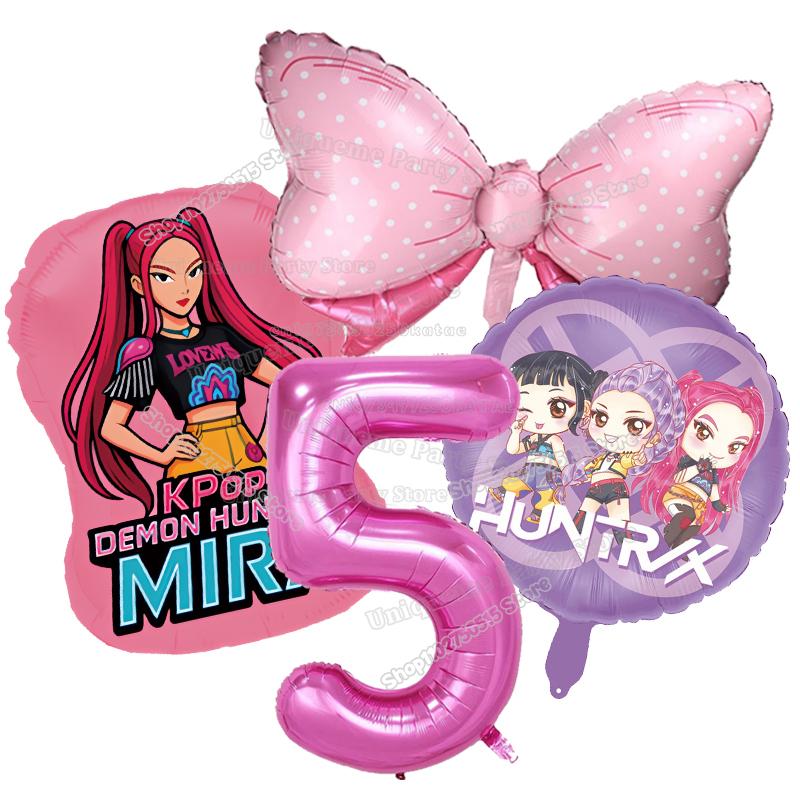 Kpop Demon Hunters Birthday Balloons Decoration Zoey Rumi Mira Girl Party Number Balloons Set Party Favor Home Decor Kids Gift
