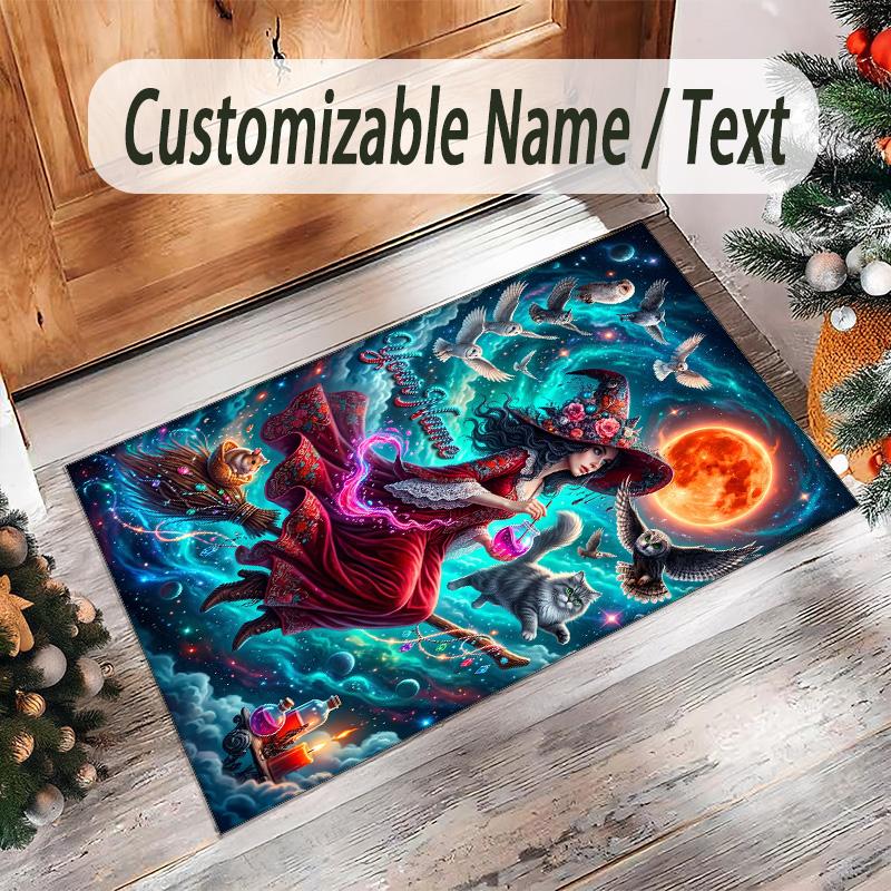 Witchcraft Theme Crystal Velvet Rug Personalized Custom Name Text Soft Floor Mat Home Decor