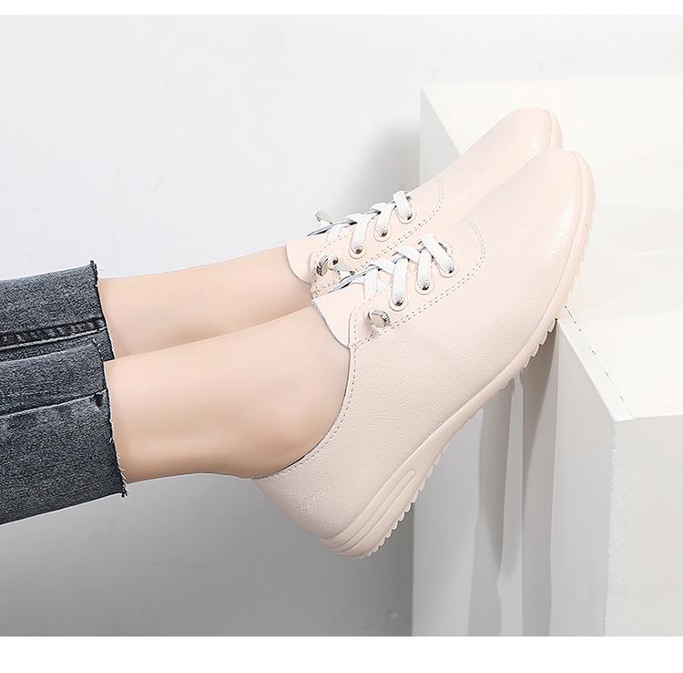 Mocasin de primăvară/toamnă pentru femei - Pantofi casual din piele cu talpă moale, albi (Marimea 41)