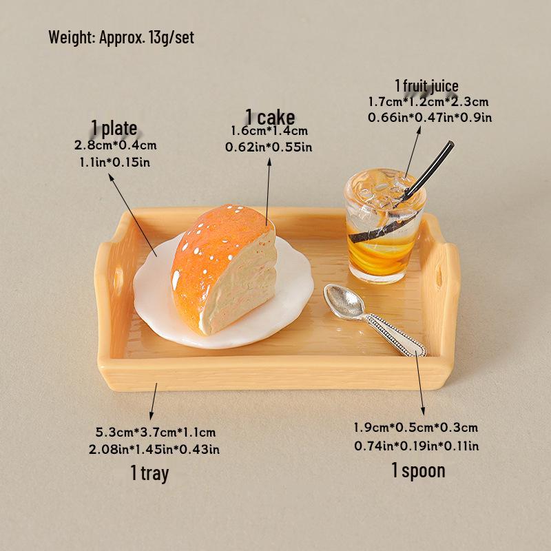 Dollhouse Miniature Juice & Cake Display Set with Tray & DIY Spoon