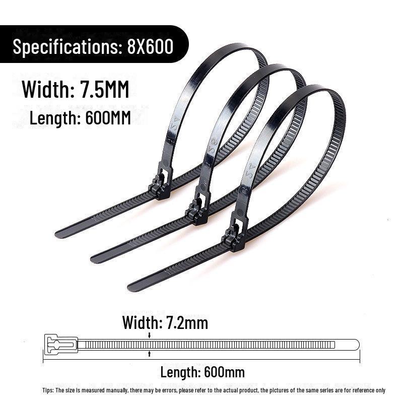 Reusable Nylon Cable Tie with Releasable Buckle - Black & White
