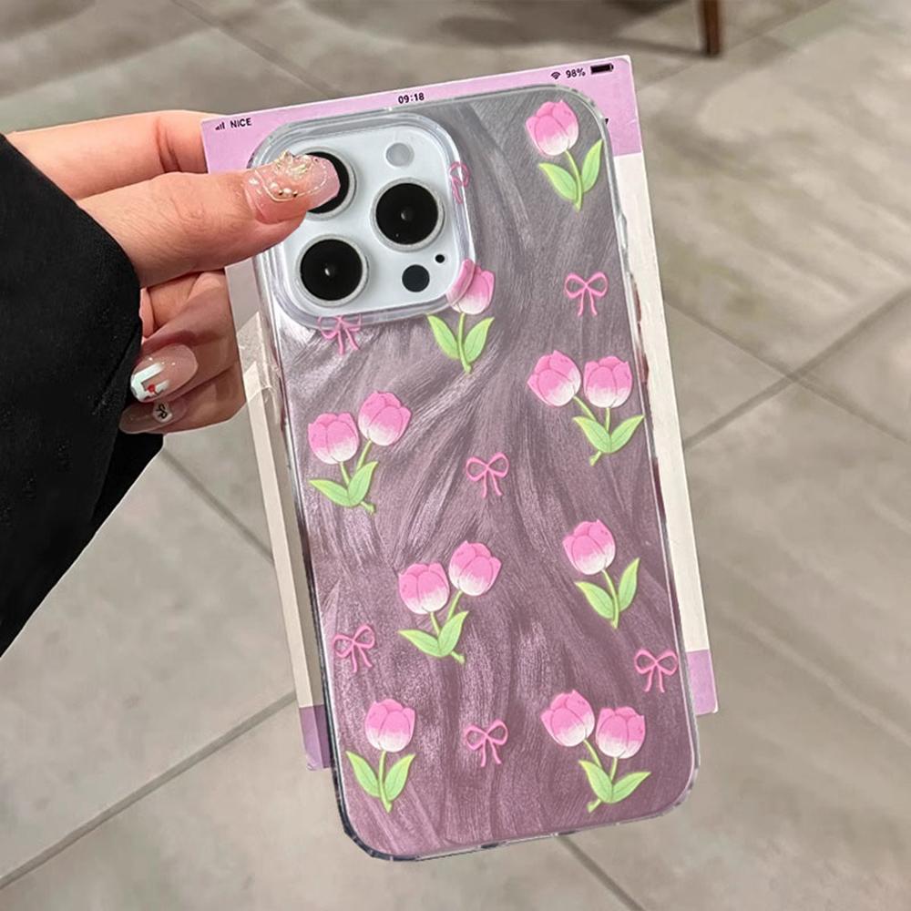Gradient Pink Bow Flowers Phone Case For Xiaomi Redmi Note 14 13 Pro 14C 13C 13T 14T A5 A3 A4 Silicone Couple Fundas Shell Cover
