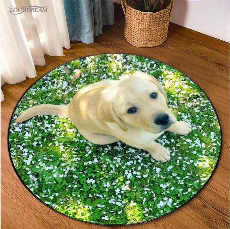 Cute Dog Cat Cartoon Round Area Rug Carpet for Living Room Bedroom Table Kid Play Un-slip Floor Mat Decor Tapete Peludo Alfombra