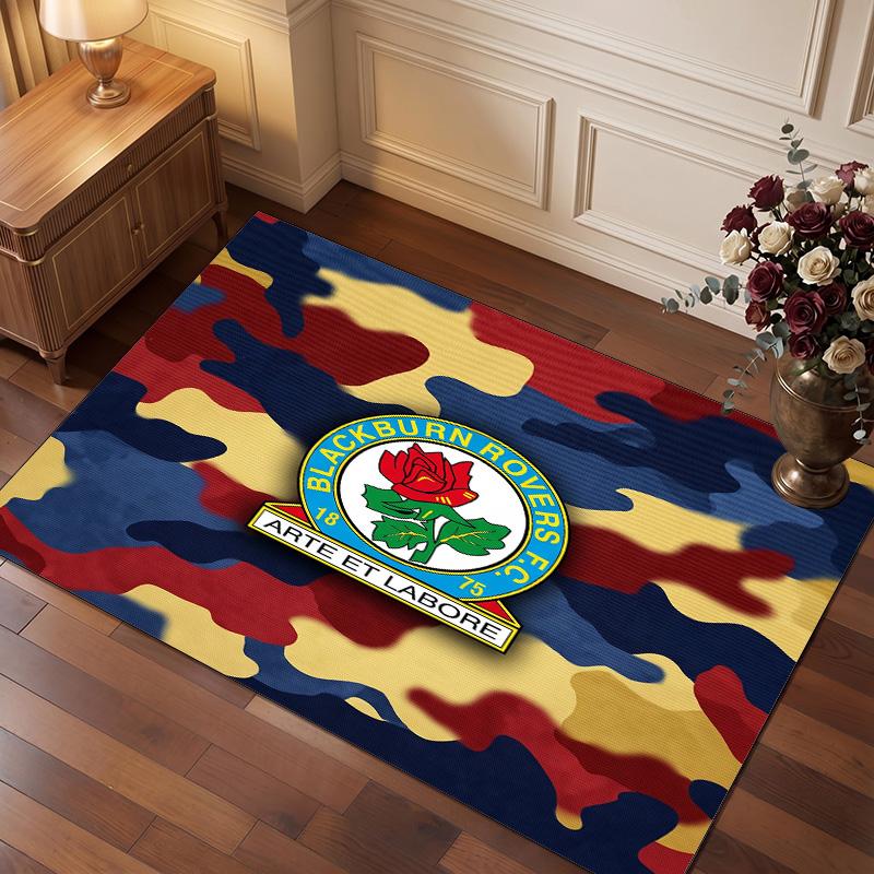 Blackburn Rovers Football Print Crystal Velvet Rug, Comfortable Water Absorbent Non Slip Indoor Floor Carpet