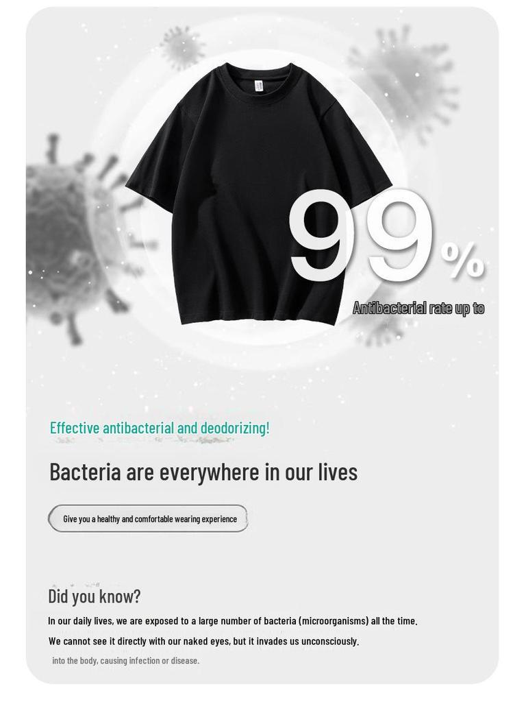 Unisex Antibakteriell Bomull Dobbelgarn T-skjorte - 280g, Kortermet, Løs passform