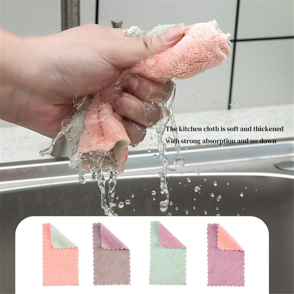 2-sides Thicken Kitchen Cloth Soft Coral Velvet Washing Rag Non-stick Absorbent Towel