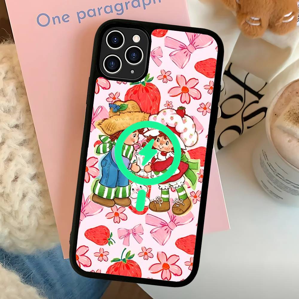 Cartoon Girl S-Strawberry S-Shortcake Magnetic Matte Phone Case For IPhone 16 17 15 14 12 11 For Magsafe Wireless Charge Cover