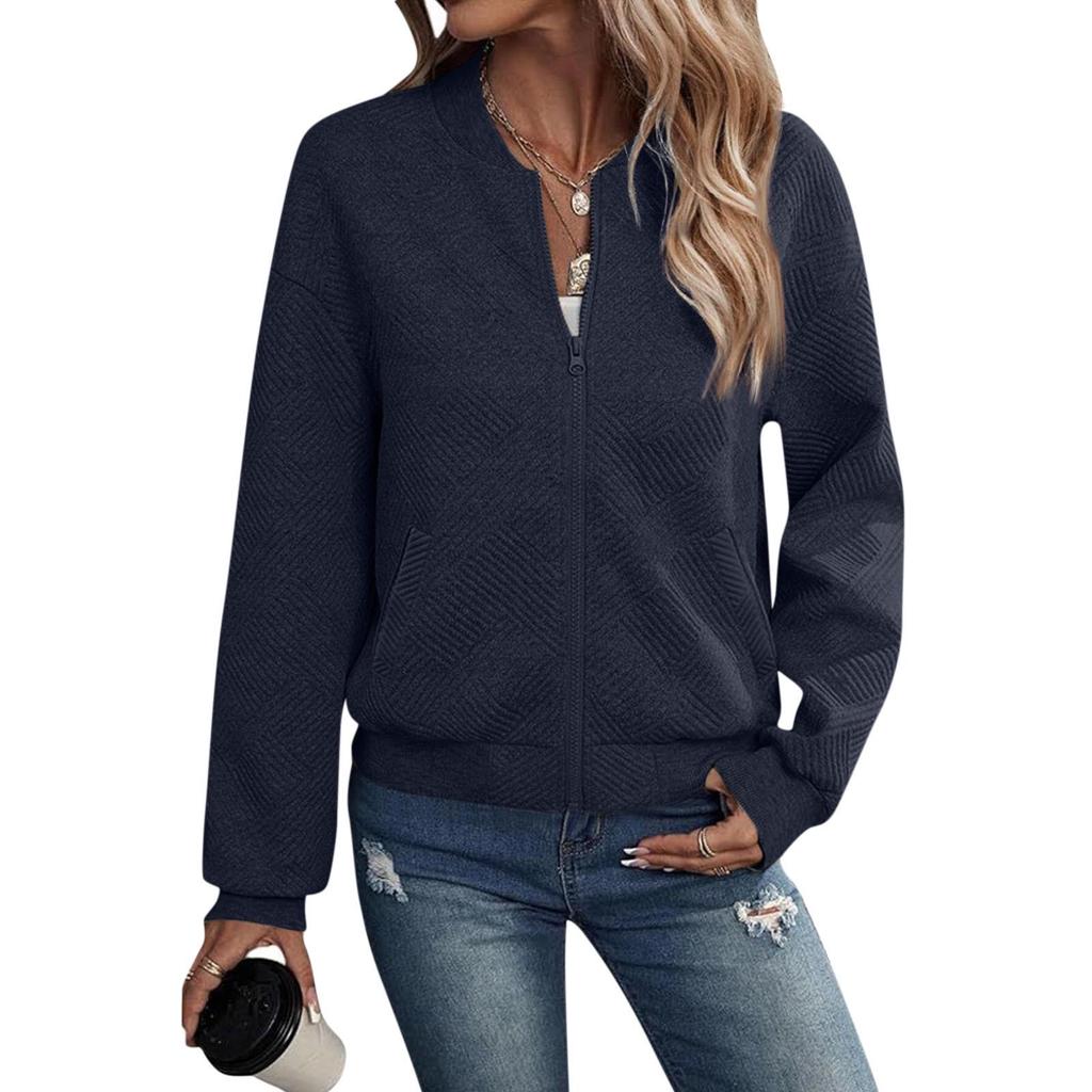2024 New Autumn Long Sleeve Zipper Cardigan Solid Color Jacket
