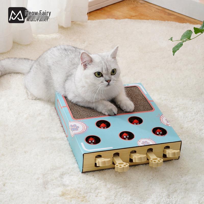 Five-Hole Cat Scratcher & Teaser with Corrugated Paper for Claw Grinding