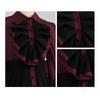 Long Sleeves Polyester Ruffle Dress with Bows, Women's Black and Red Gothic Dress for Women