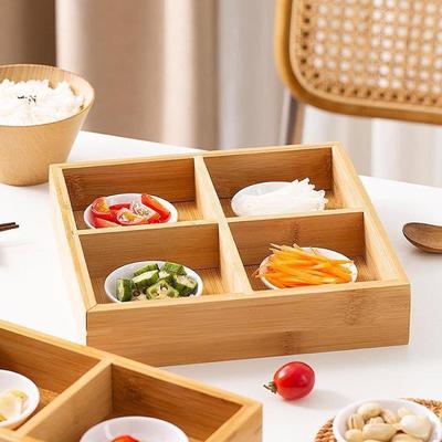 Bamboo Divided Tray Dessert Fruit Veggie Plate Rustic Nut and Candy Serving Platter for Indoor
