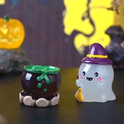 6Pcs/Set Luminous Halloween Ornament Cartoon Wizard Pumpkin Potion Ghost Doll Micro Landscape Decoration Dollhouse Miniature Toy