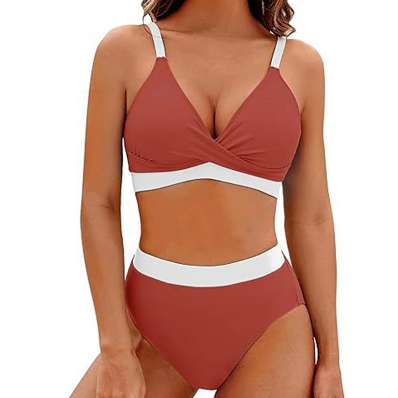 Backless Bikini Set Women Halter Contrast Color Swimsuit High Waisted Two-piece Holiday Fashion Bathing Suit Summer New