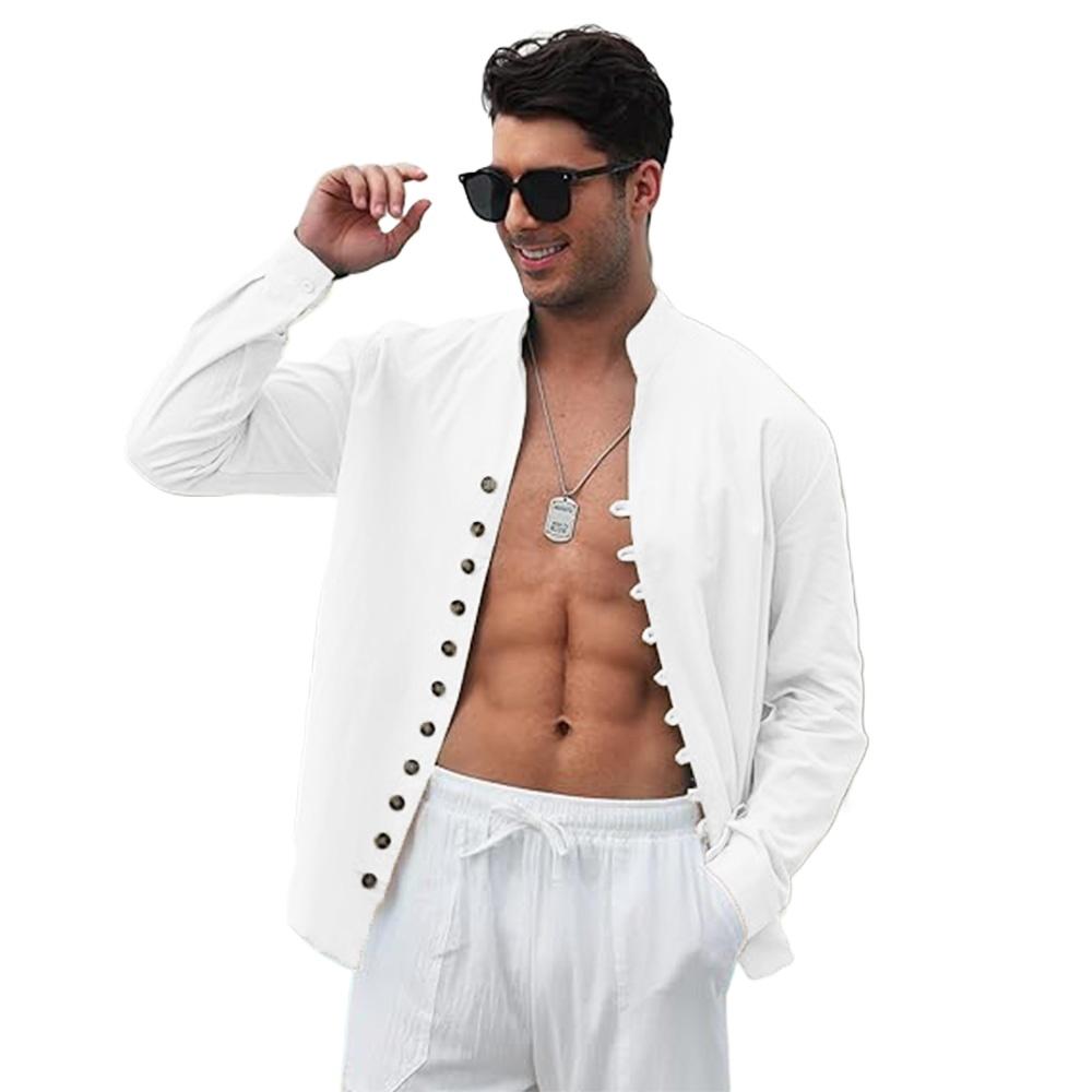

Весна Осень Повседневная рубашка Мужская однотонная рубашка с длинным рукавом Рубашки на пуговицах Винтажные пляжные гавайские рубашки для отпуска XXXL белый