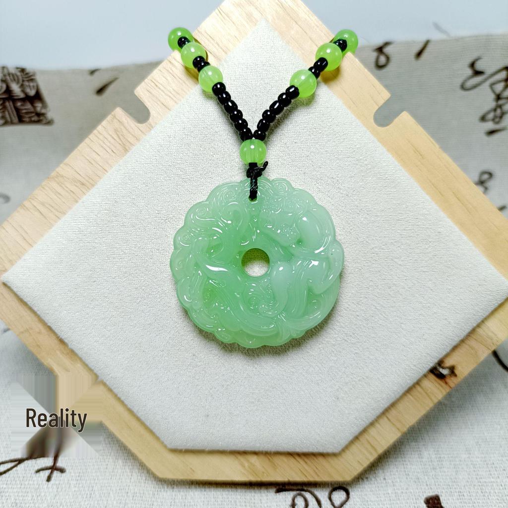 Pixiu Jade Pendant Necklace with Peace Buckle - Unisex Long Sweater Chain
