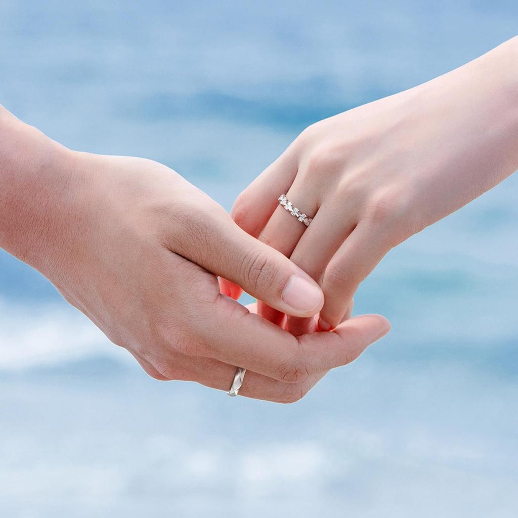 FANCIME Matching Rings for Men and Set of Ribbon Cut Rings with Zirconia and Sterling Silver Sparkling Couples Engagement Wedding White Day