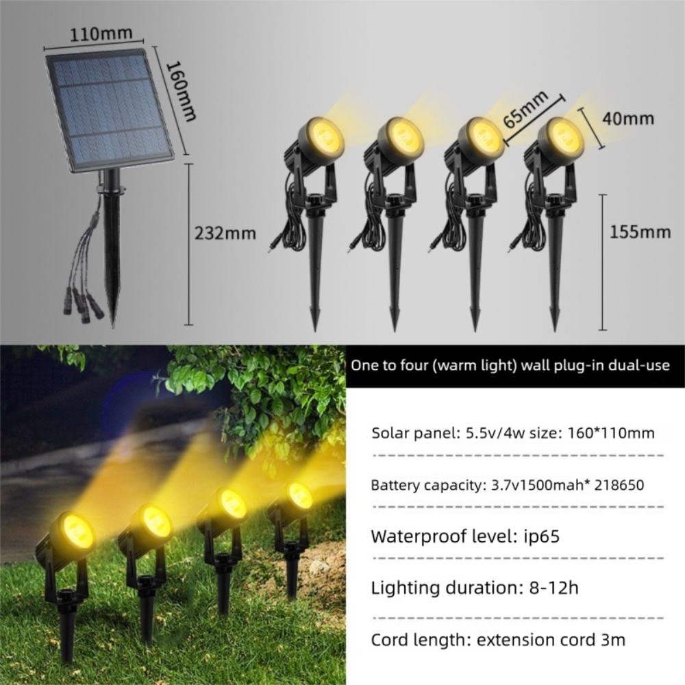 Decoration IP65 Solar Landscape Lights 4 In 1 Solar Powered Solar Spotlights Rotatable Landscape Light Stake Yard