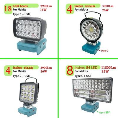 Luzes de Trabalho LED para Carro Lanterna Elétrica Refletor Lanternas Para Adaptador de Bateria Li-ion Makita 14,4V 18V BL1815 BL1830 BL1430 BL1860