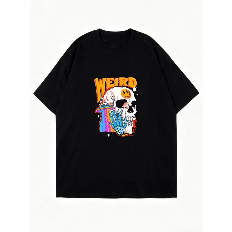 Oversized T Shirt Black Skull And Rainbow Design With Word WeirD Casual Streetwear For Women