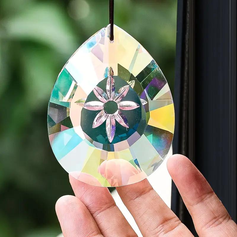 75mm AB Color Sunflower Crystal Prism Sunsuner - A Dynamic Rainbow Manufacturer, for Windows, Gardens, Car Pendants, Chandelier