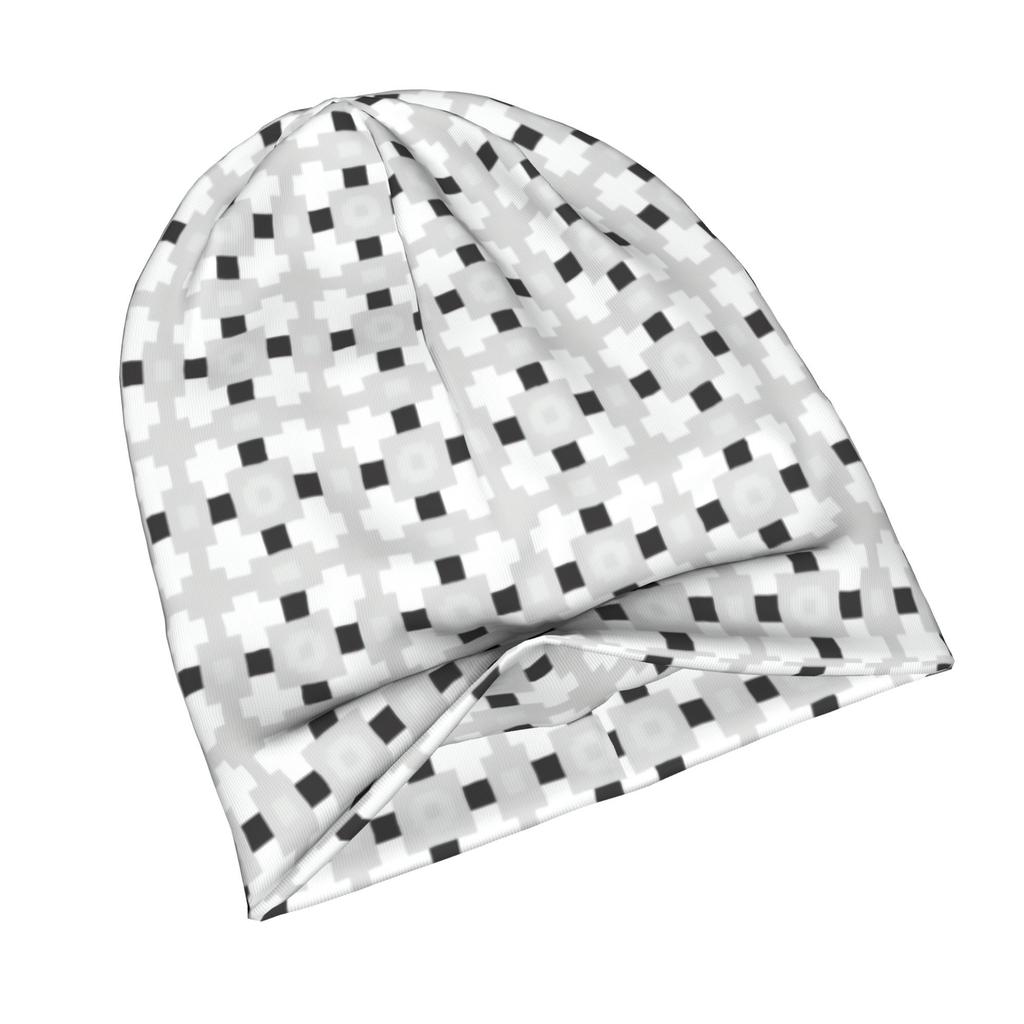 ZLIENSZUS Adult Beanie Hat - Modern Black & White Seamless Flat Print with Abstract Shapes, Minimalist Winter Warmth Suitable for Streetwear, Layering