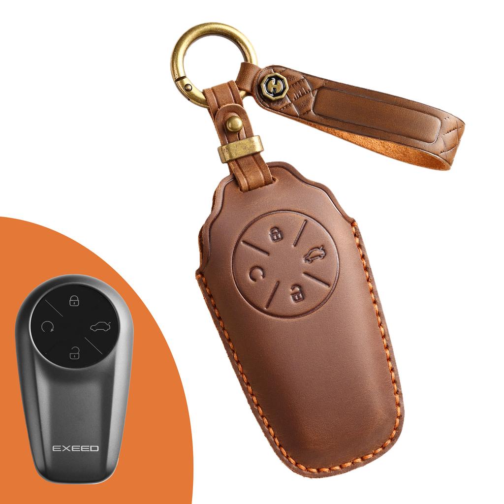 The first layer of cowhide key cover is suitable for Chery Star Era ET key bag, genuine leather, handmade keychain, leather goods.