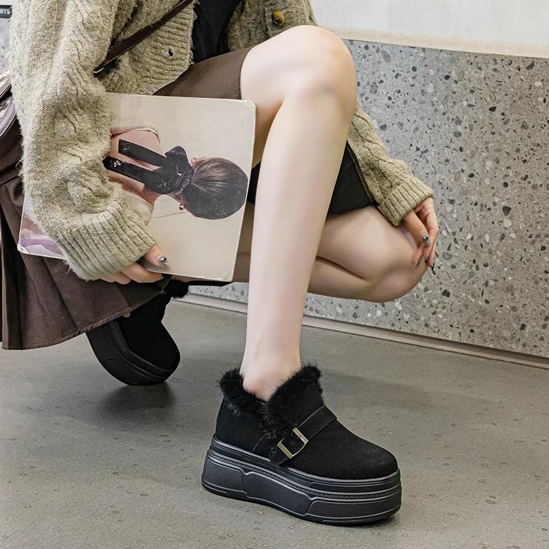 Fashion High Quality 8.5CM Suede Leather Platform Shoes Wedge Sneakers Autumn Sneakers Female Women Hidden Heel Increased Shoes Spring