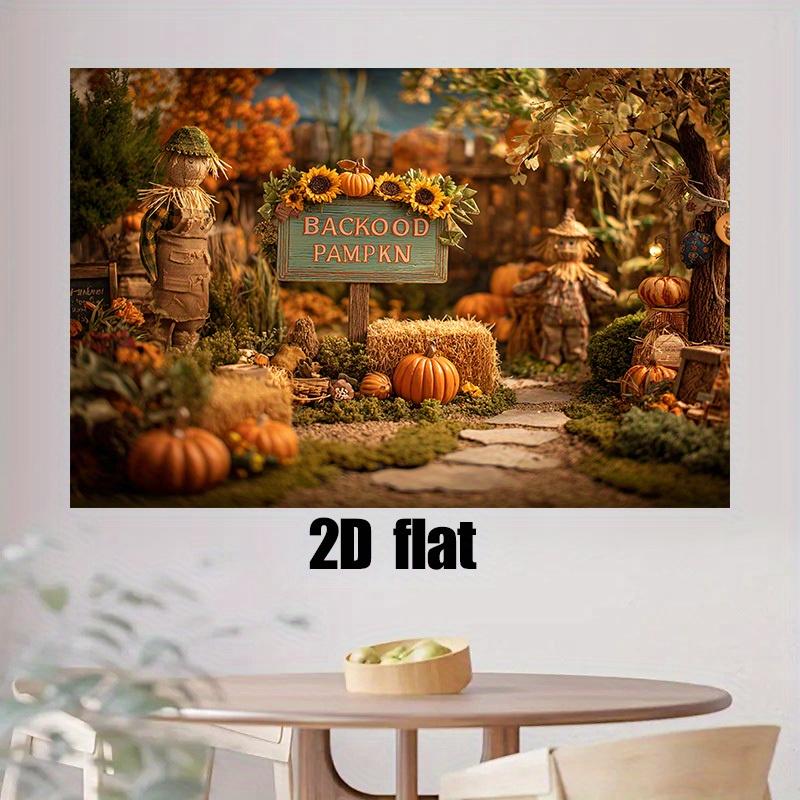 Banner plat 2D, 1 banner de fundal pentru Ziua Recunoștinței - Decorațiune petrecere recoltă de toamnă cu dovleac și sperietoare - poliester