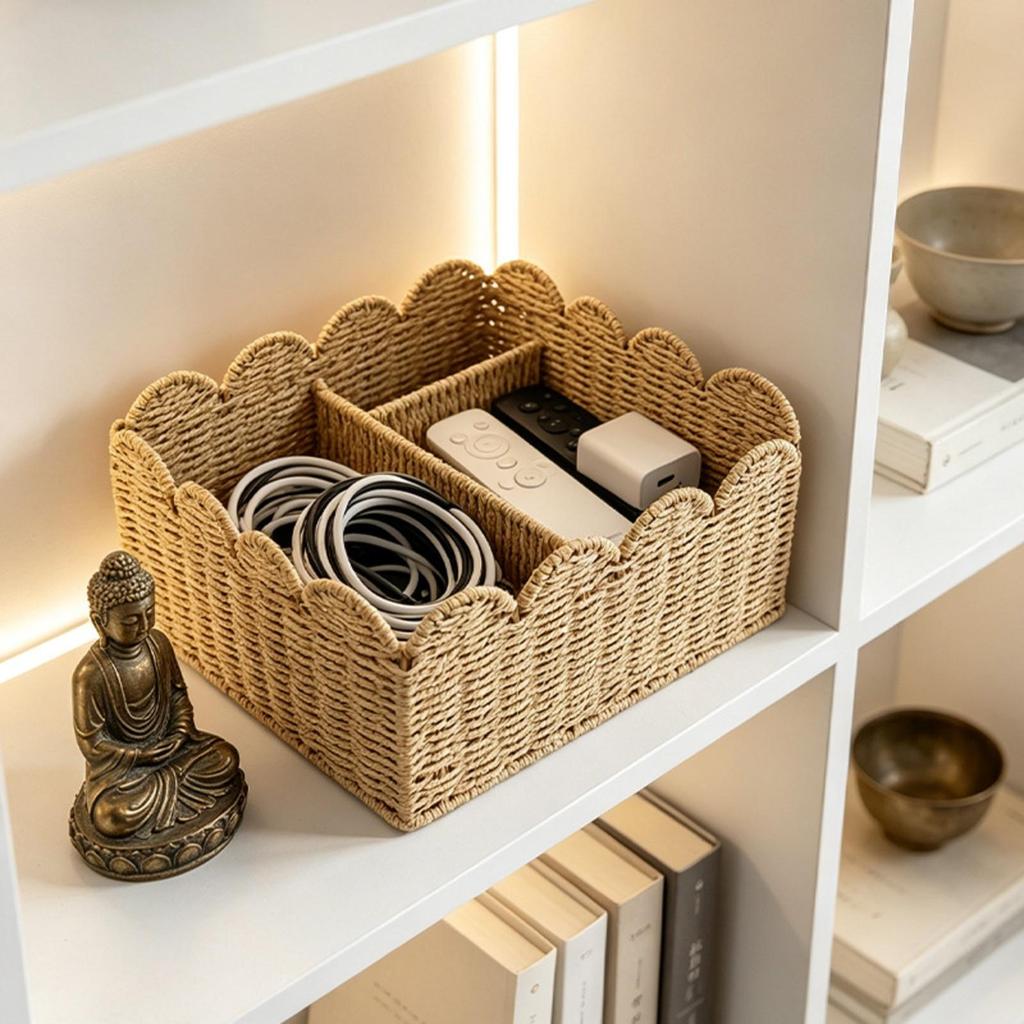 Divided Storage Basket Natural with Interior Organized for Shelf